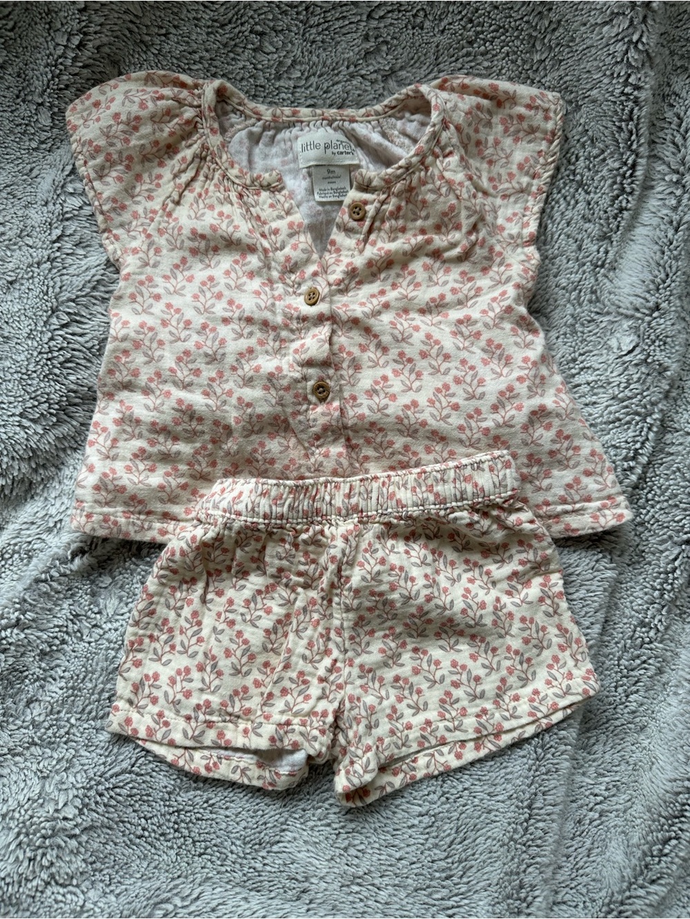 Little Planet | Organic Cream and Pink Floral Summer Set, Size 9 Mo ✨
